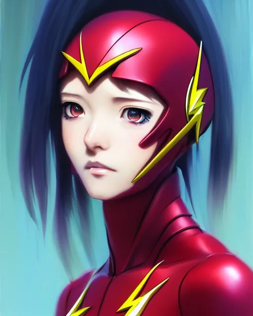 Image similar to portrait Anime as Flash girl cute-fine-face, pretty face, realistic shaded Perfect face, fine details. Anime. realistic shaded lighting by katsuhiro otomo ghost-in-the-shell, magali villeneuve, artgerm, rutkowski, WLOP Jeremy Lipkin and Giuseppe Dangelico Pino and Michael Garmash and Rob Rey