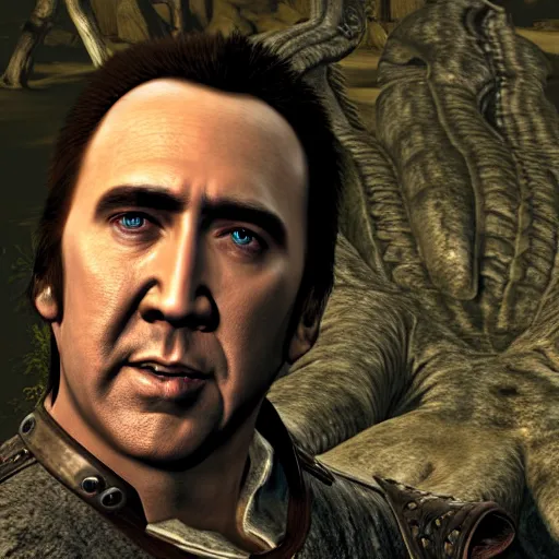 Image similar to Nicolas cage in Skyrim, 4K, detailed