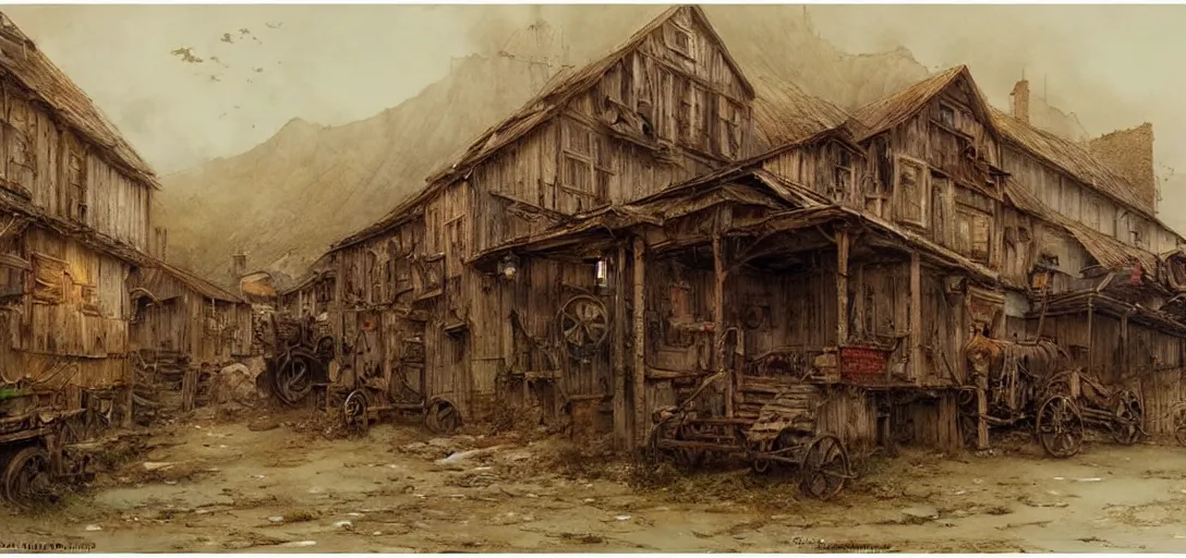 Image similar to (((((a ramshackle mining town))))) by Jean-Baptiste Monge!!!!!!!!!!!!!!!!!!!!!!!!!!!