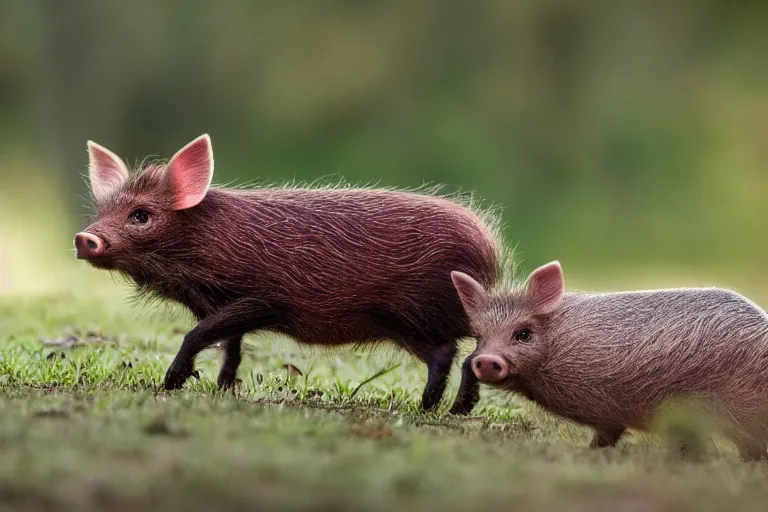 Prompt: a pudu pig!!! hybrid! hyper realistic!! realistic lighting!! wildlife photographer of the year!!! bold natural colors, national geographic, hd, wide angle, 8 k