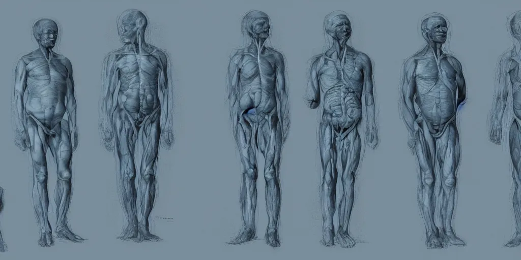 Prompt: Morgan Freeman human anatomy by Leonardo da Vinci, light blue tint, concept art