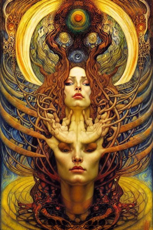 Image similar to Divine Chaos Engine by Karol Bak, Jean Delville, William Blake, Gustav Klimt, and Vincent Van Gogh, symbolist, visionary