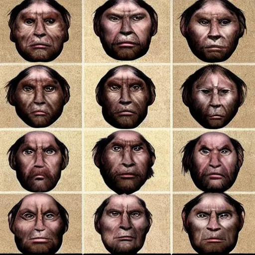 Image similar to Nine depictions of human faces from Neanderthal to Modern Human and beyond showing what humans may look like in the future