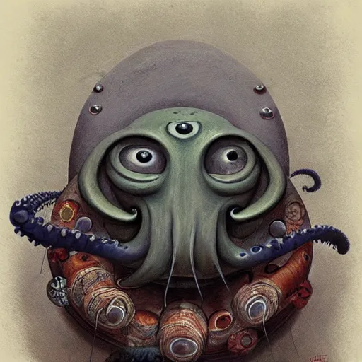 Image similar to a portrait of a character with a moustache´thulu by Shaun Tan