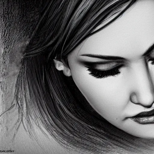 Image similar to detailed illustration close up of a crying pretty woman, highly detailed, realistic, trending on art station