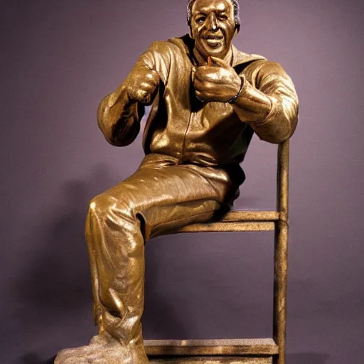 Prompt: studio portrait of fonzee giving thumbs up bronze sculpture