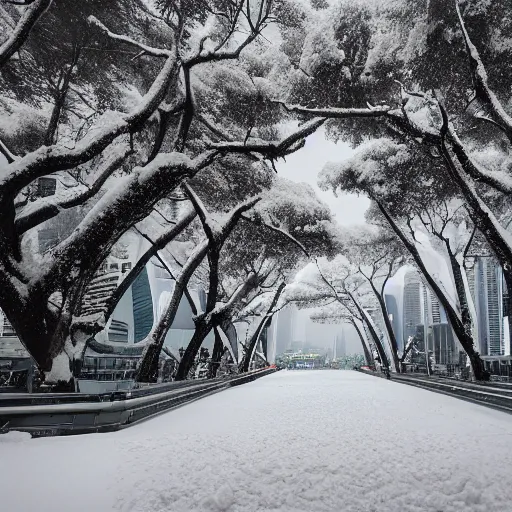 Prompt: a beautiful photograph of Singapore in snow