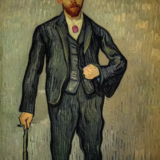 Image similar to a 3 piece suit designed by Vincent Van Gogh, Realistic Photo, Advertising photography