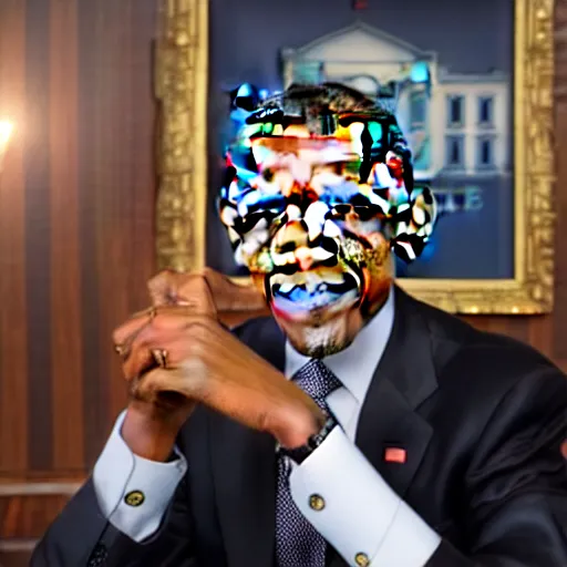 Prompt: obama holding a knife towards the camera