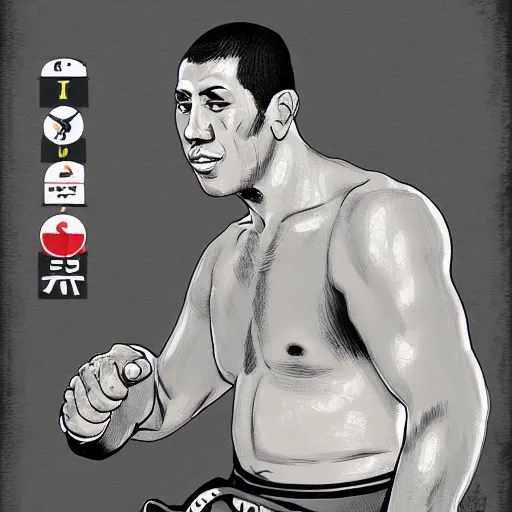 Image similar to royler gracie, digital art, utamaro kitagawa style