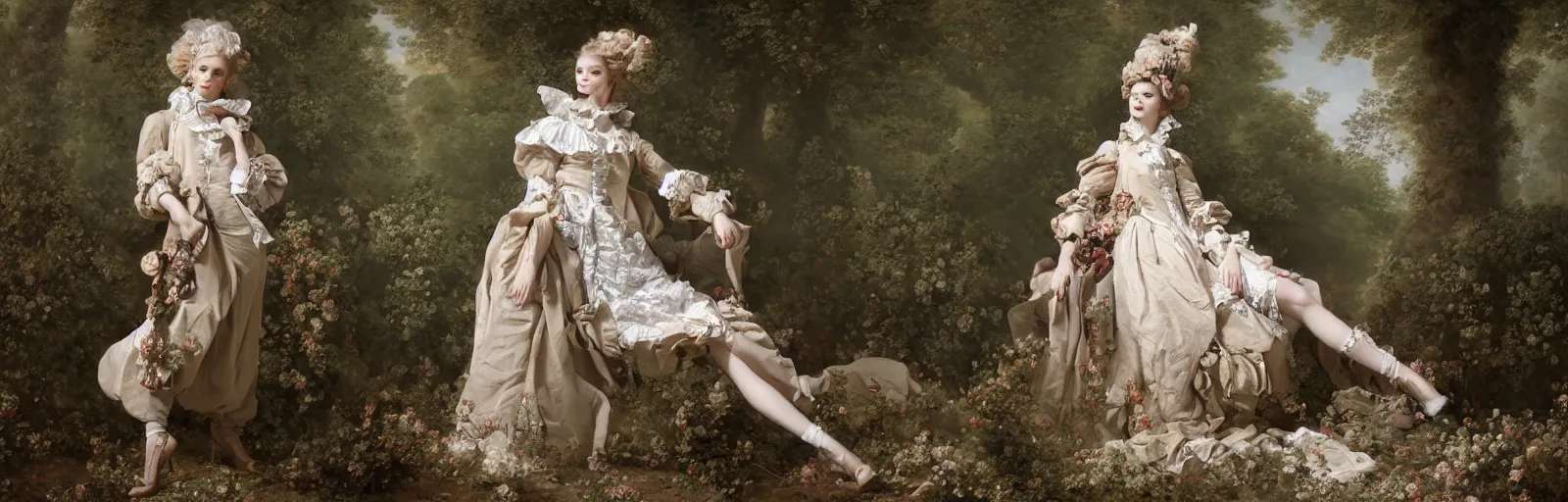 Image similar to fashion editorial by Jean-Honoré Fragonard. outdoor. highly detailed. 8k. depth of field. photography