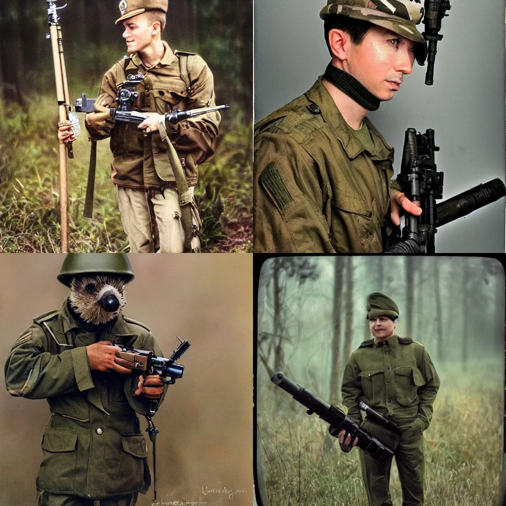 Prompt: anthropomorphic hedgehog!!!! wears army soldier uniform while holding bazooka on target, secretly on a village, Cinematic focus, Polaroid photo, vintage, neutral colors, soft lights, foggy, by Steve Hanks, by Serov Valentin, by lisa yuskavage, by Andrei Tarkovsky
