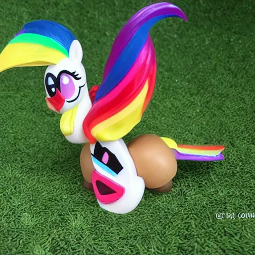 Image similar to mr. potato head riding rainbowdash pony