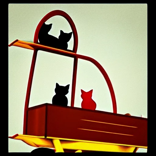 Image similar to !!! cat!!!, ( ferris wheel ), feline, sitting, riding, award winning photo, realistic, artstation,