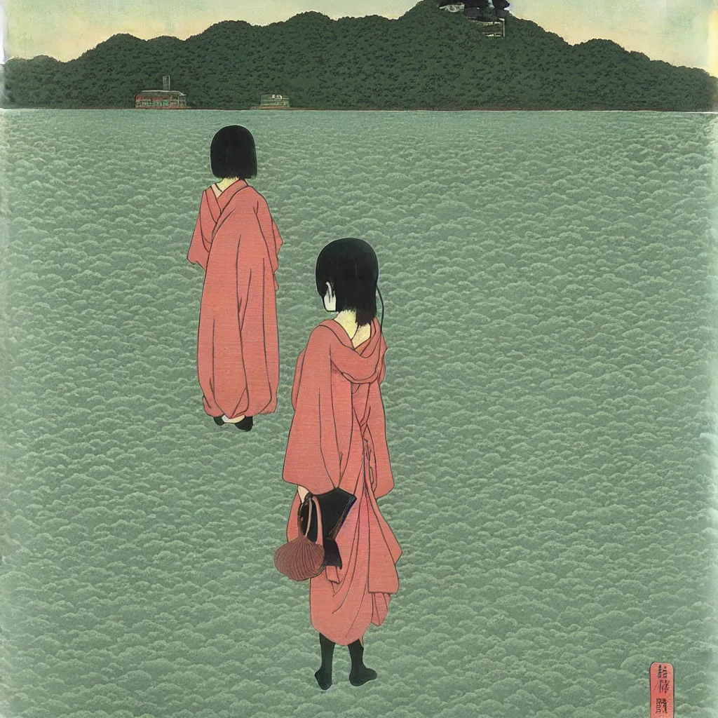 Image similar to a lonely girl by kawase hasui.