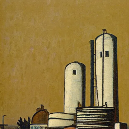 Image similar to grain elevators, 1 9 3 0 s, by charles e. burchfield