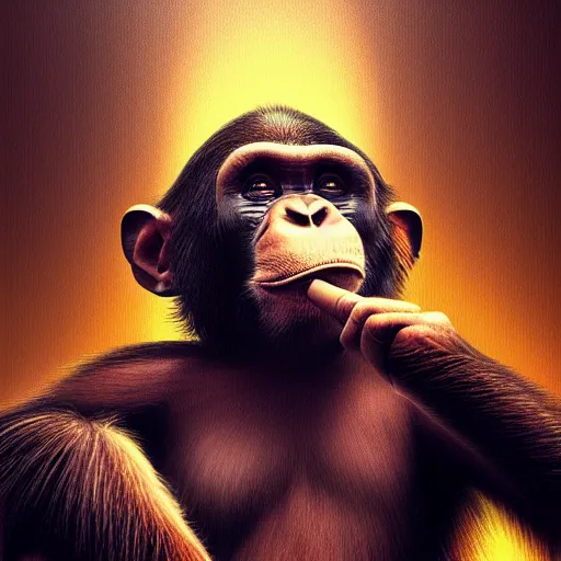 Image similar to a chimp wearing a suit smoking a cigar, dramatic lighting, cinematic, establishing shot, extremly high detail, photorealistic, cinematic lighting, artstation, style by James Gurney