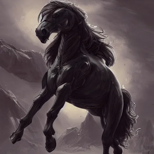 Prompt: an enormously muscular black - coated anthro horse at a research facility wearing skintight body armor, long mane, highly detailed, digital painting, artstation, illustration, art by artgerm, greg rutkowski, wlop