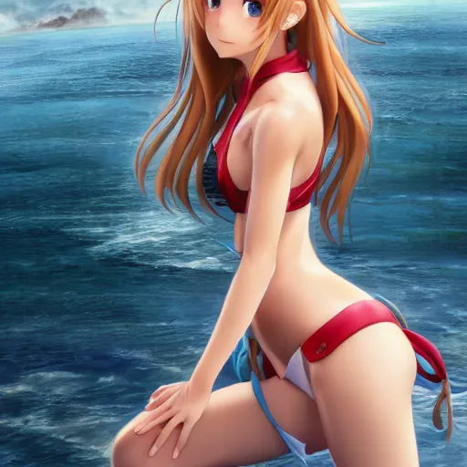 Image similar to a very beautiful young yuuki asuna, full body, long wavy blond hair, sky blue eyes, full round face,, bikini, miniskirt, front view, mid - shot, highly detailed, cinematic wallpaper by stanley artgerm lau