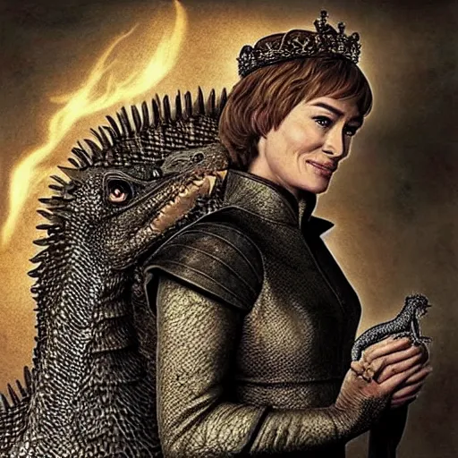 Image similar to “Cersei Lannister, petting her dragon”