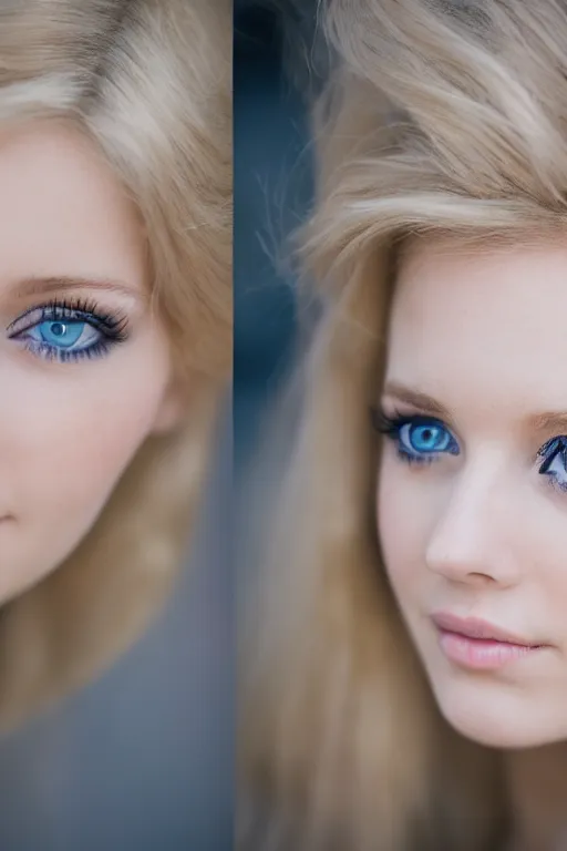 Image similar to a portrait of a blonde wonderful young woman, blue eyes, highly detailed, fujifilm 5 6 mm f 1. 2