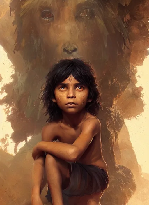 Prompt: highly detailed portrait of mowgli, unreal engine, fantasy art by greg rutkowski