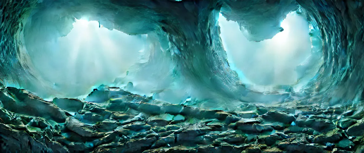 Image similar to hyperrealist highly detailed neo-baroque void instead swallowing the earth concept art pascal blanche key sage dramatic teal lighting 8k wide angle shallow depth of field