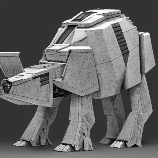 Image similar to a fusion between the tarrasque and an AT-AT, flat grey color, CG