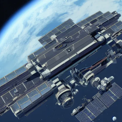 Prompt: Gigantic space station viewed from the outside in the style of Star Citizen