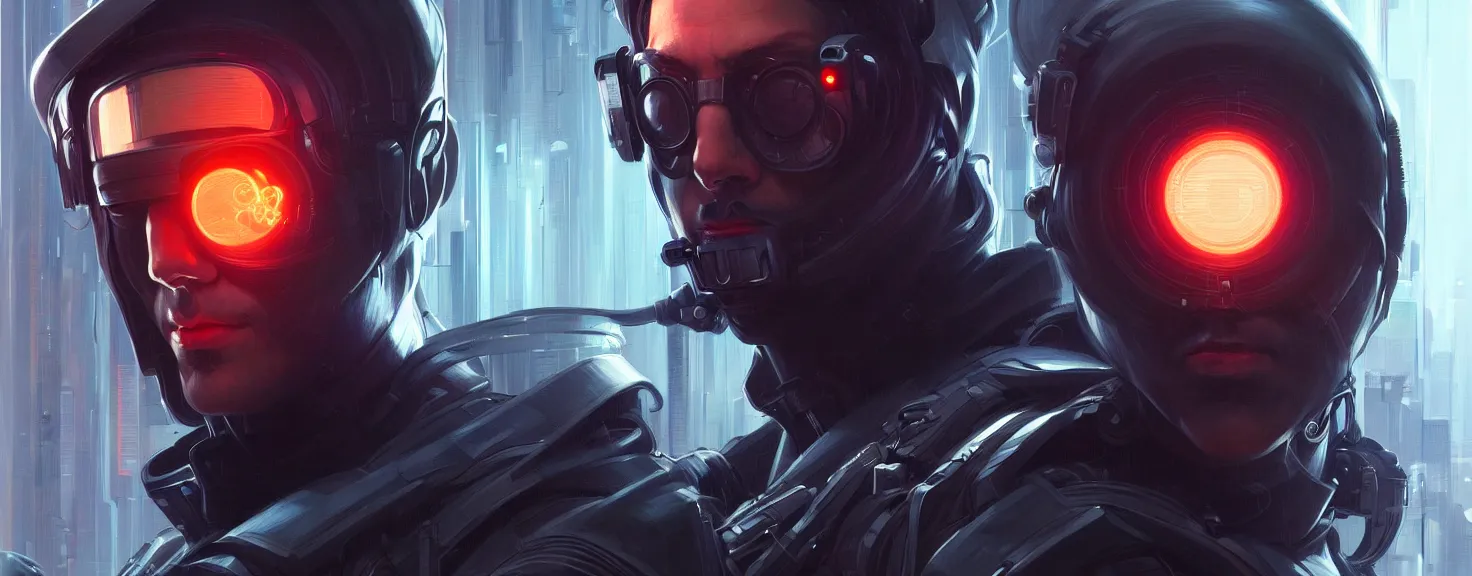 Image similar to Hacker cyberpunk man portrait, highly detailed, digital painting, artstation, concept art, smooth, sharp focus, illustration, art by artgerm and greg rutkowski and alphonse mucha