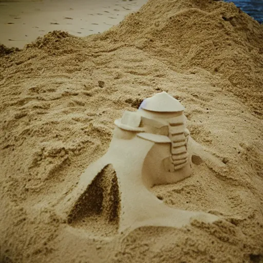 Image similar to photo of cat making a sand castle on the beach, cinestill, 8 0 0 t, 3 5 mm, full - hd