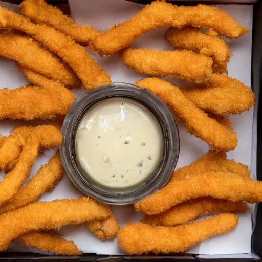 Prompt: photo of a box of fingers, southern fried