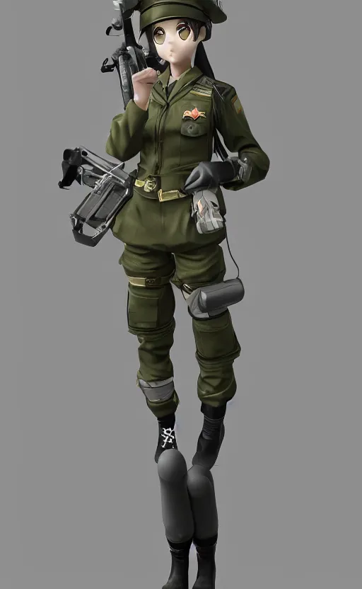 Image similar to Anime girl figure in militar uniform, unreal engine, highly detailed.