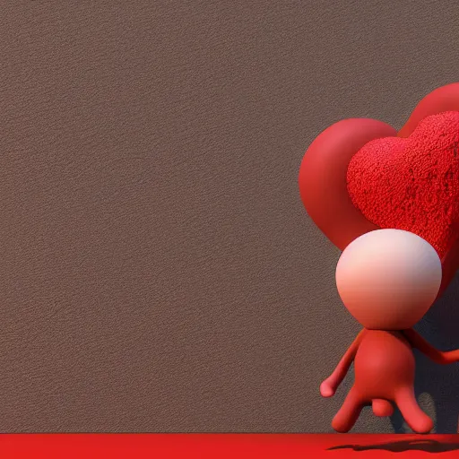 Prompt: 3 d render of a simplistic red clay character holding a heart, qhite background, studio lighting, made in 3 ds max