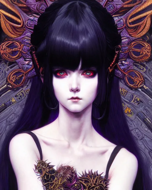 Image similar to portrait of beautiful cute young goth maiden girl with short white hairs in warhammer armor, art by ( ( ( kuvshinov ilya ) ) ) and wayne barlowe and gustav klimt and artgerm and wlop