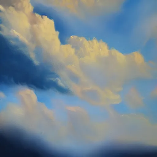 Prompt: clouds, oil painting, volumetric, cinematic lighting, very detailed