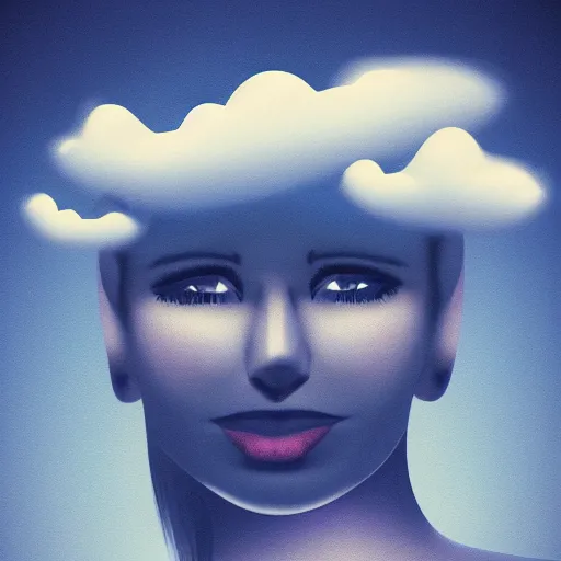 Image similar to clouds shaped like a vampire womans face with an ear-to-ear mouth, pointy teeth, nightime, blue pallete, an old suburban house, 4k