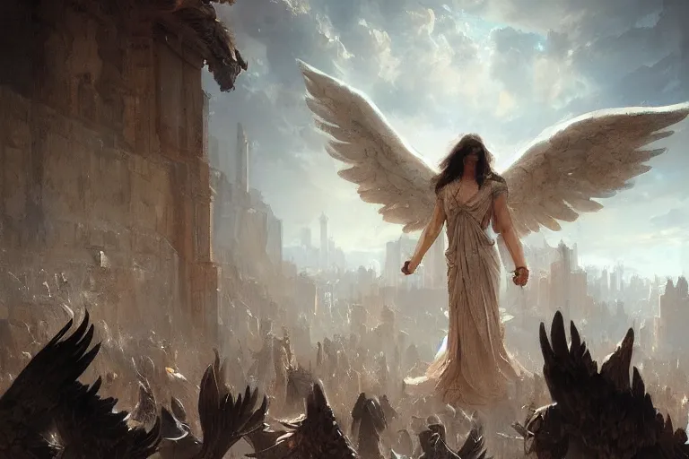 Image similar to people witnessing the rise old testament angels by greg rutkowski