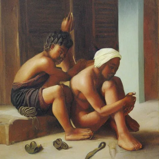 Prompt: slavery in friendship. painting