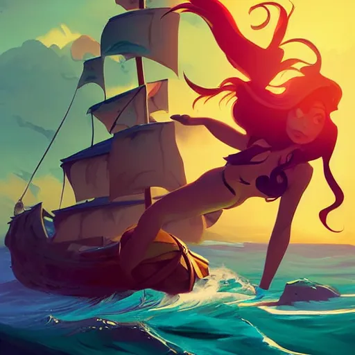 Image similar to painting mermaid treasure on sea of thieves game avatar hero smooth face median photoshop filter cutout vector, behance hd by jesper ejsing, by rhads, makoto shinkai and lois van baarle, ilya kuvshinov, rossdraws global illumination