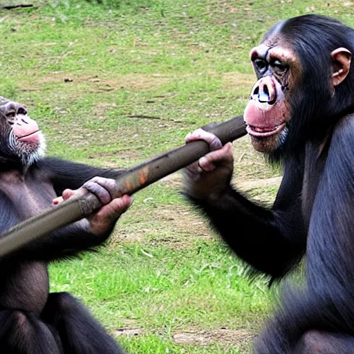 Image similar to chimpanzee fighting a tiger with a sledgehammer, phone recording,