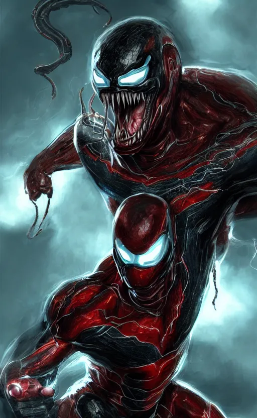 Image similar to venom as ironman, dynamic lighting, photorealistic fantasy concept art, trending on art station, stunning visuals, terrifying, creative, cinematic