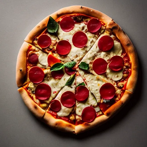 Prompt: food photography of a big pizza made of small pizza