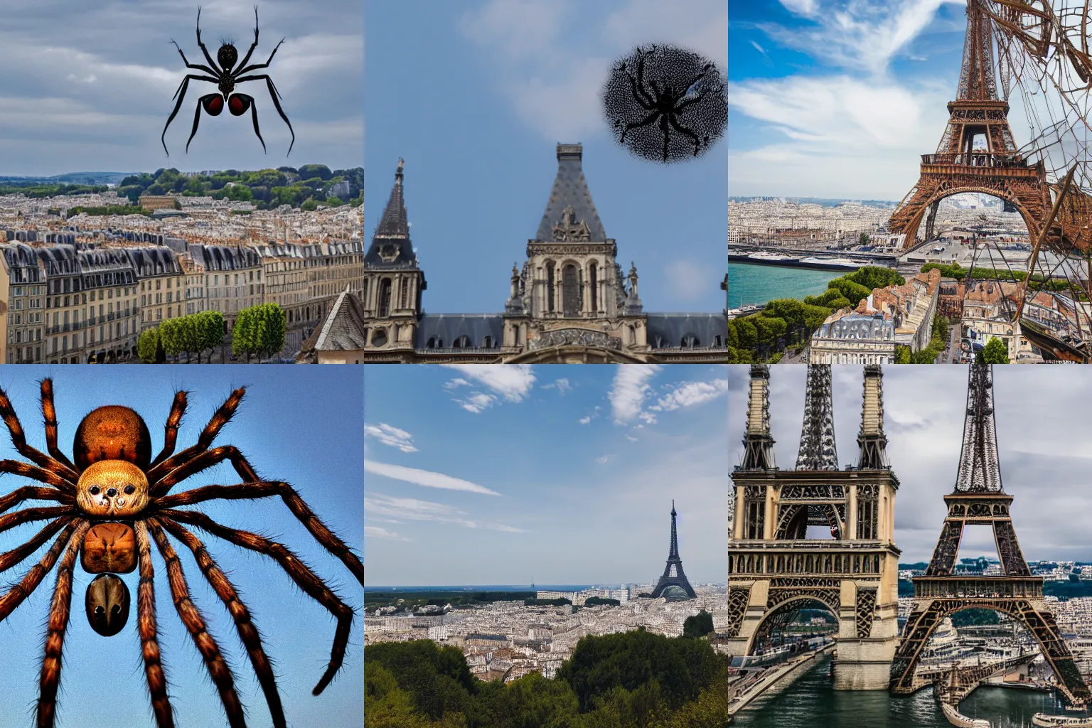 Prompt: The giant spider of France, clear weather, tourist vacation photos 4k