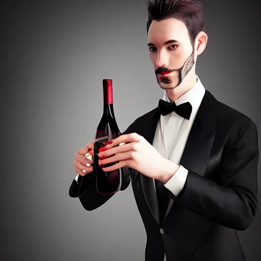 Prompt: a dragon man wearing tuxedo holding a wine bottle portrait, digital art, digital painting, masterpiece, elegant, hyper realistic, award winning, 8 k, behance, artstation, unreal engine 5, octane render, masterpiece, sharp focus, intricate, ornate