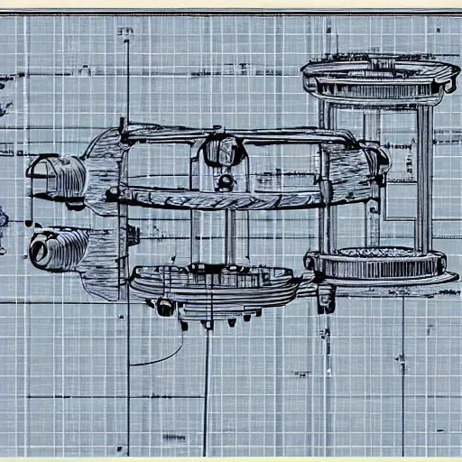 Image similar to blueprint for a perpetuum mobile device, hyper realistic
