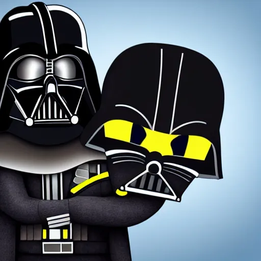 Image similar to A studio image of Darth Vader holding Maggie Simpson, ray tracing, black background, 4k, hyper detailed, studio lighting, movie set,