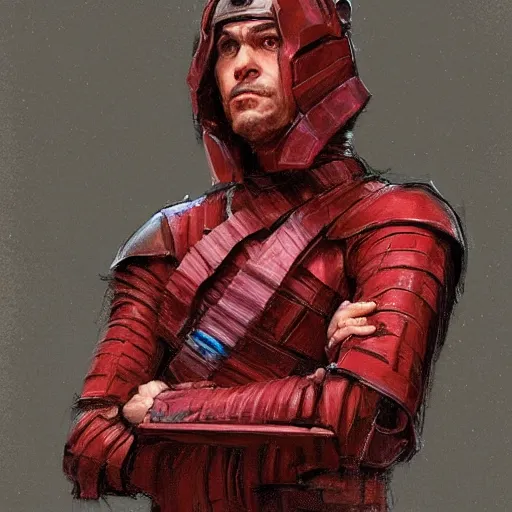 Image similar to portrait of a man by greg rutkowski, royalti jedi knigh, short black hair, star wars expanded universe, he is about 5 0 years old, elegant, prideful, wearing red jedi armor, highly detailed portrait, digital painting, artstation, concept art, smooth, sharp foccus ilustration, artstation hq