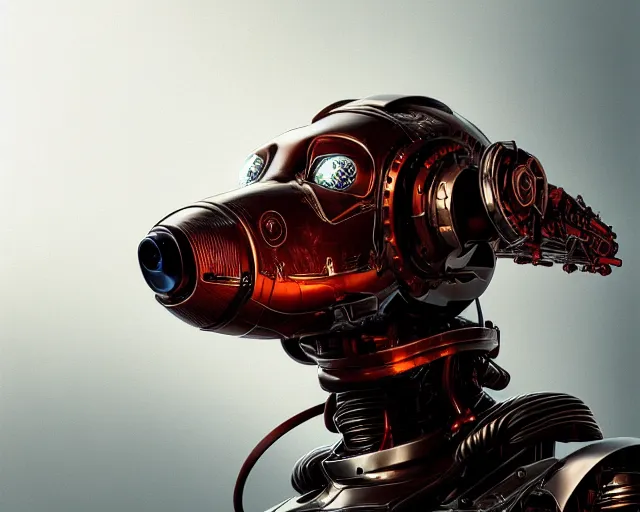 Image similar to portrait of terminator dachshund robot, mechanical, machine, octane render, concept art, sharp focus, hyper - realistic, intricate, detailed, eduard pronin, luka mivsek, ruan jia