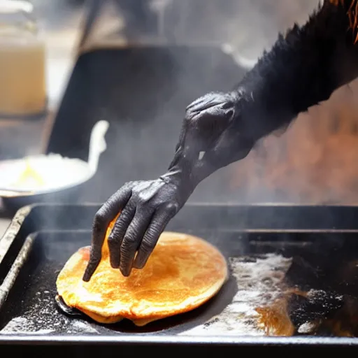 Prompt: a monkey cooking an omelette.